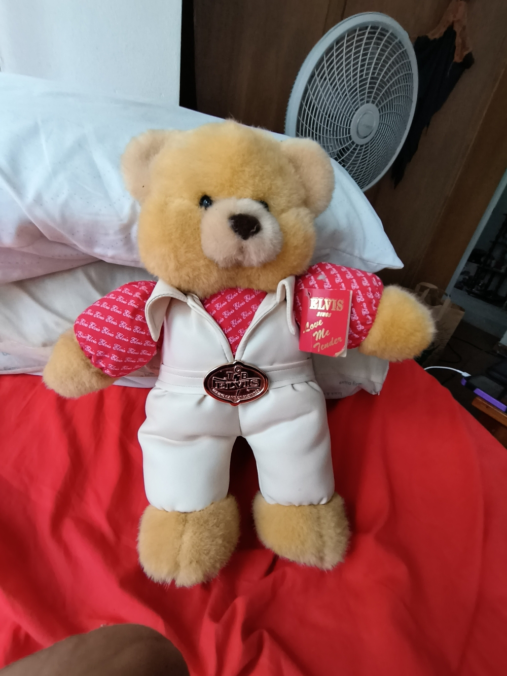 Skatie Plush Bear with White Outfit and Golden Fur